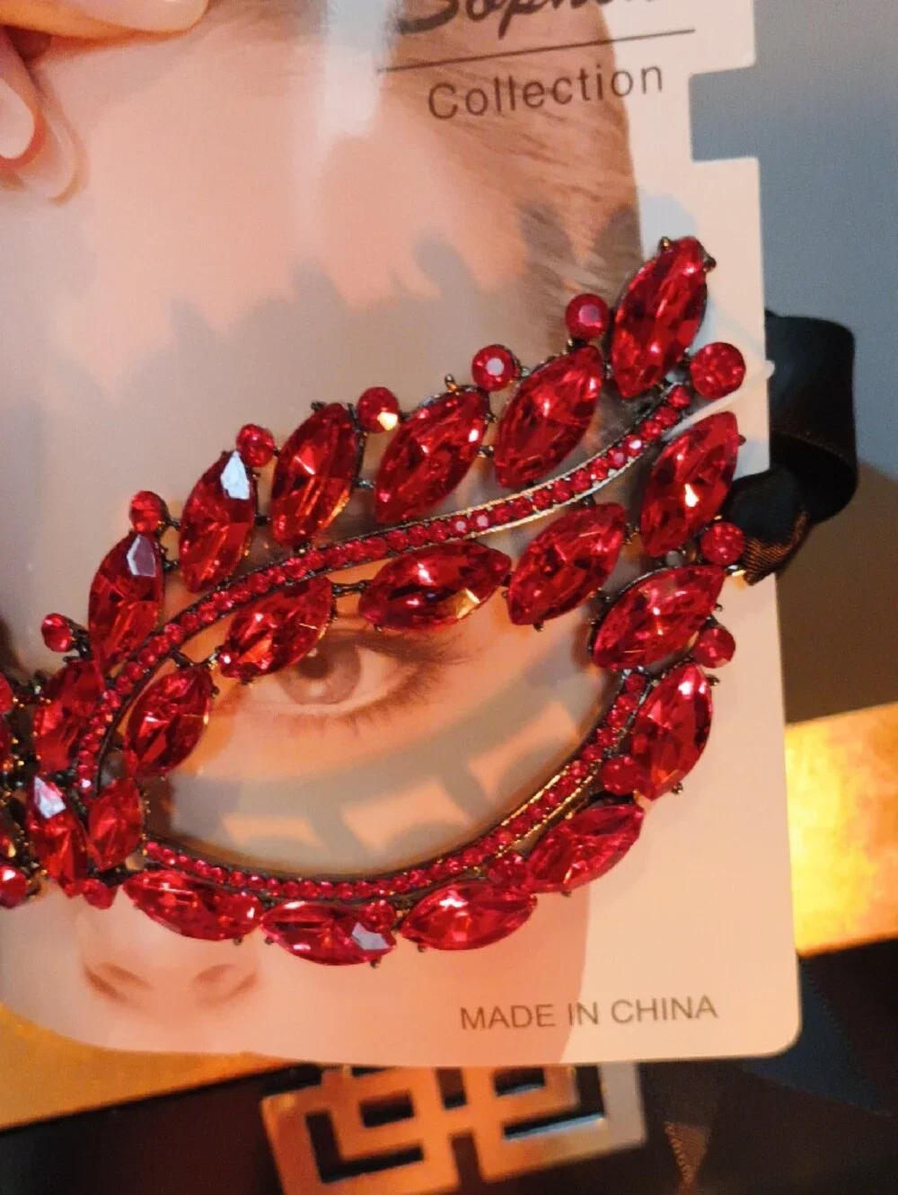 Sophia Collection Red Jeweled Masquerade Mask Halloween